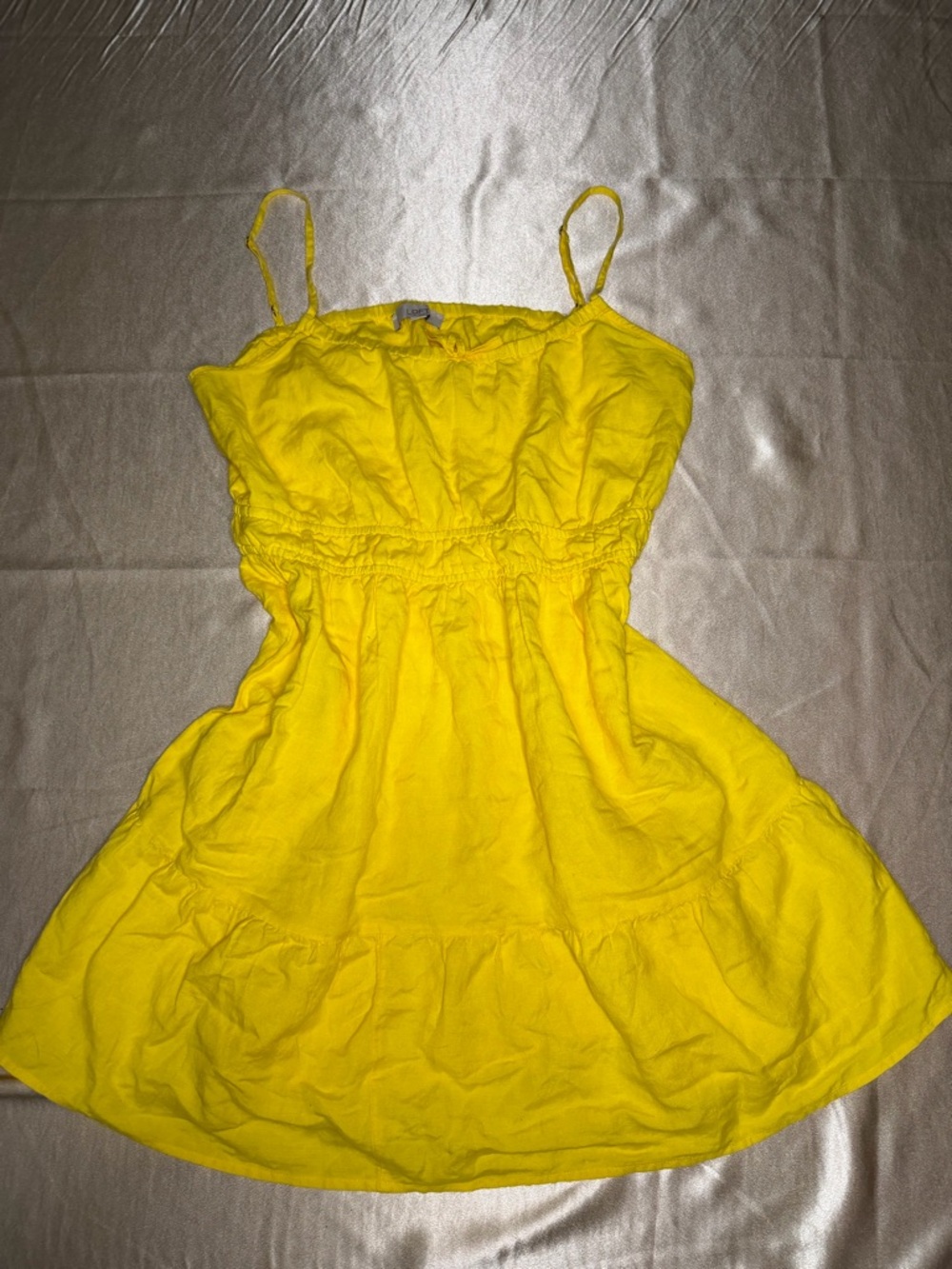 LOFT Yellow Tiered Smocked Waist Cami Dress Size L